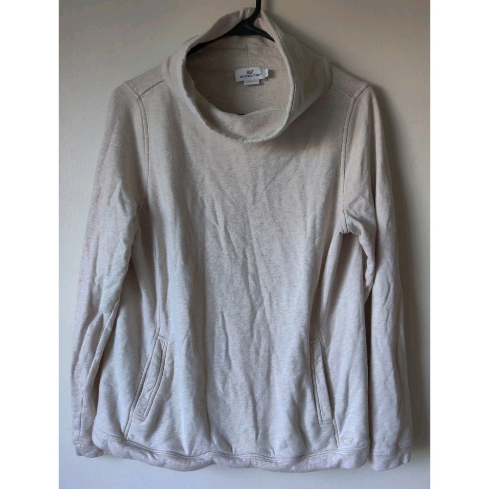 Vineyard Vines Cowl Neck Pullover Sweatshirt Light‎ Beige/Tan 100% Cotton Size M